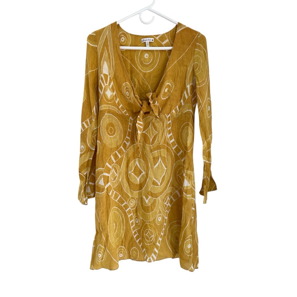 Allegra Hicks Gold Mustard Mod Boho Tie Front Gauzy Dress Coverup 6